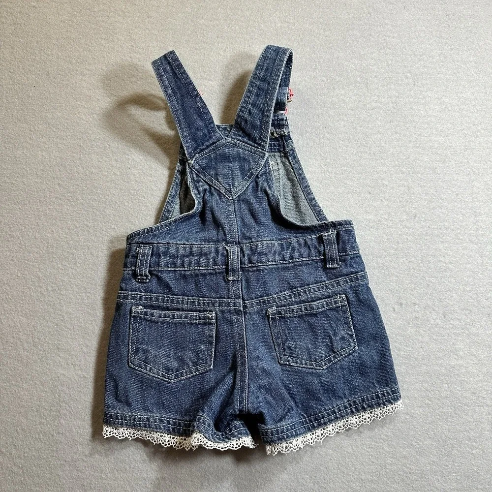 Baby Girl Denim Shortalls Size 2T Butterfly Lace Bow Embroidered Overalls